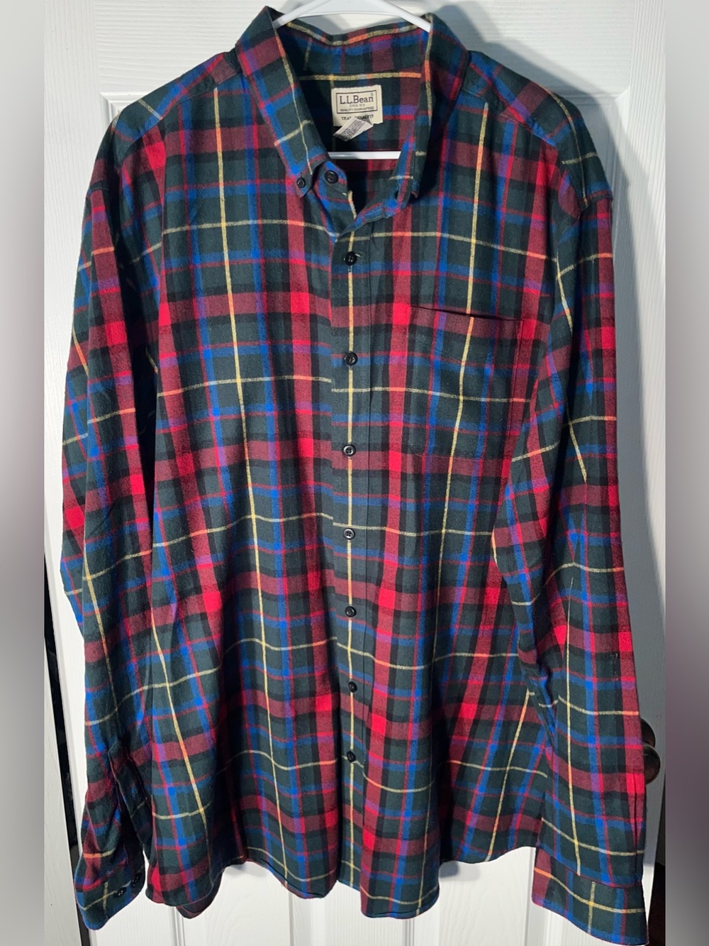 Men’s LL Bean Button Flannel Long Sleeve Shirt Plaid Scotch XL Tall 100% Cotton